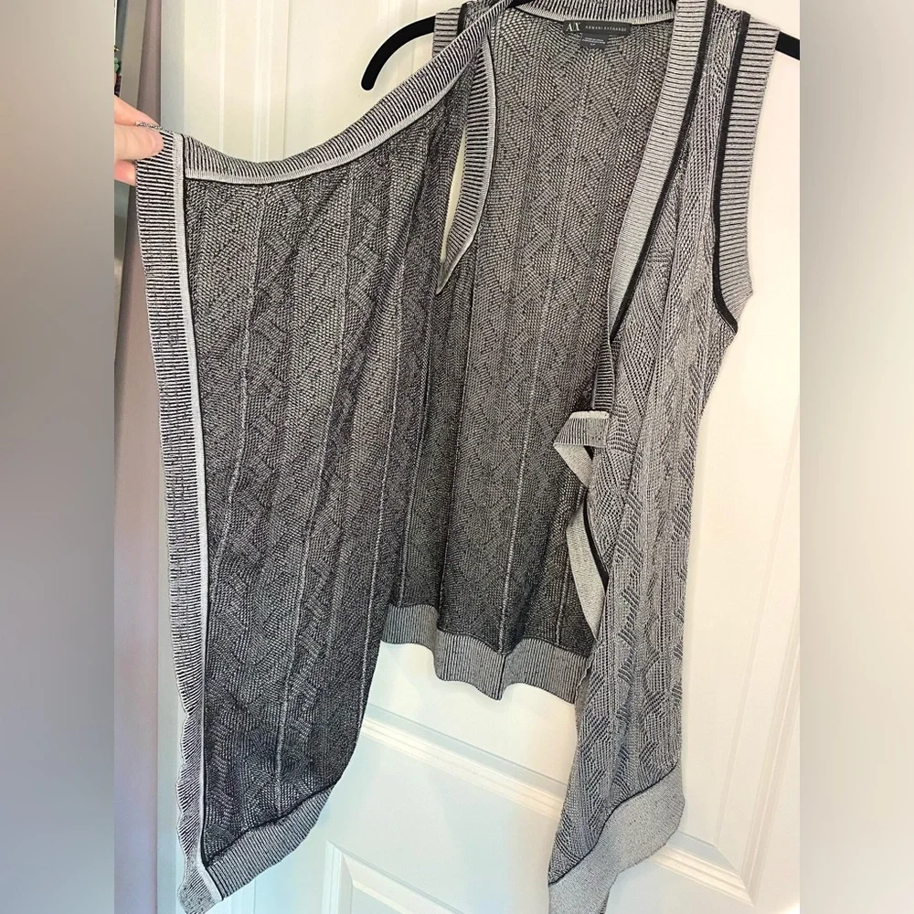 Armani Exchange Draped Sleeveless Knitted Cardigan Silver/Black Size S